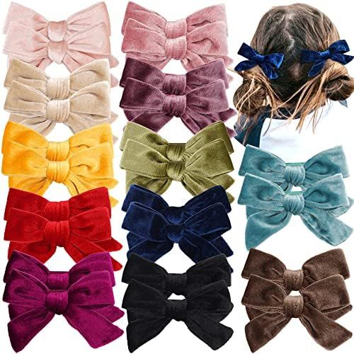 Yxiang 24PCS/12Pairs Baby Girls Hair Clips 4Inches Velvet Hair Bows Solid Color Fully Lined Non S... | Amazon (US)