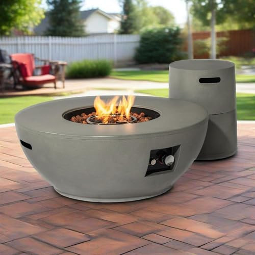 36" Propane Gas Fire Pit Table Set, 50000 BTU Round Steel Outdoor Fire Pit with Tank Holder & Lid, Patio Fire Table for Backyard, Deck, Garden, Grey | Amazon (US)