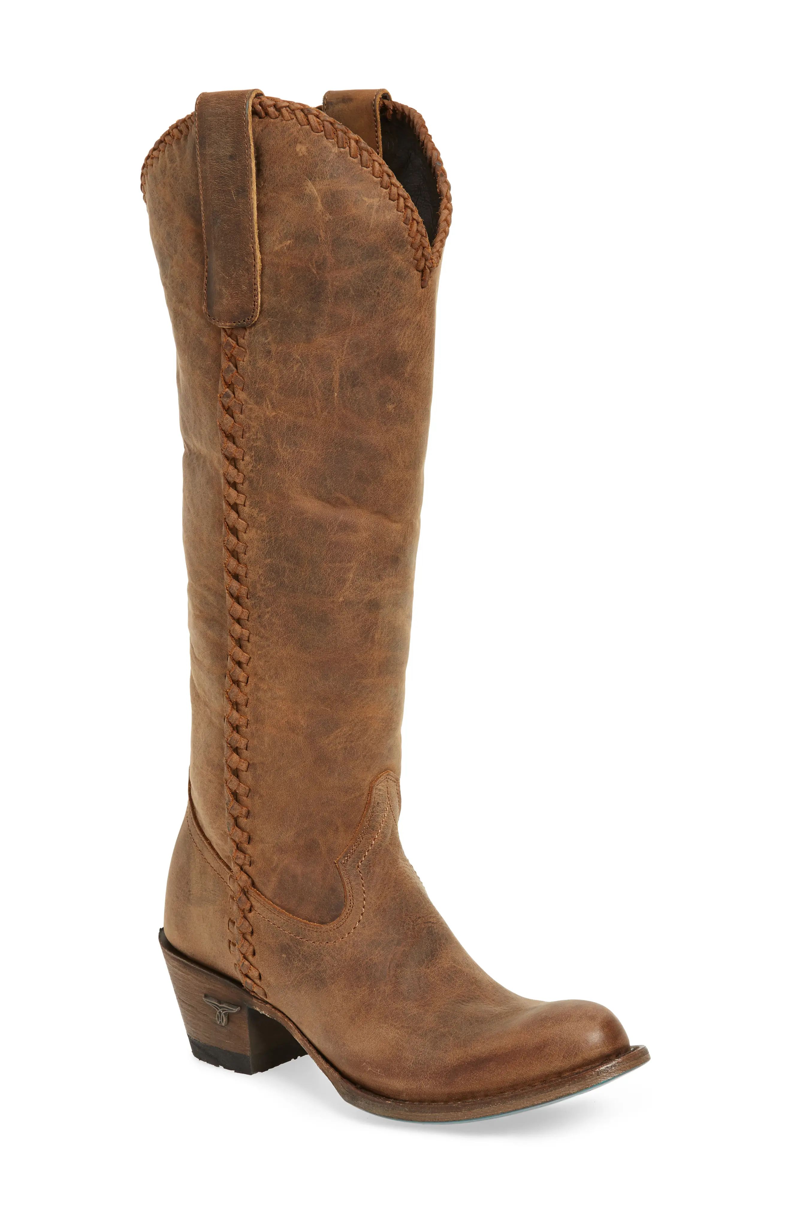 Lane Boots Plain Jane Knee High Western Boot, Size 6.5 in Oiled Brown Leather at Nordstrom | Nordstrom