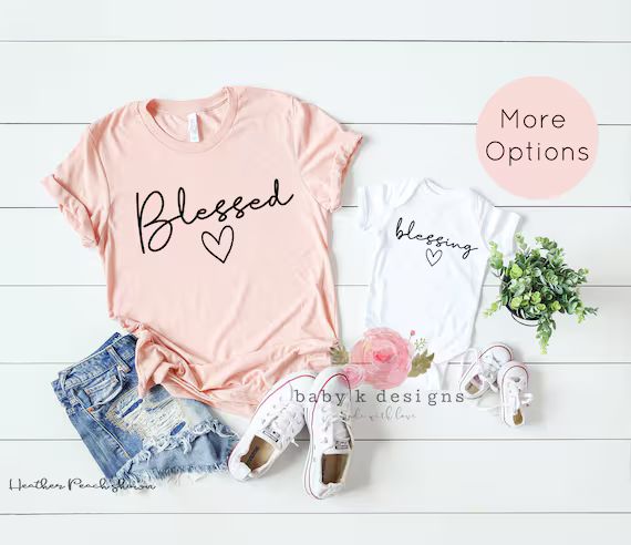 Mommy and Me, Mom Shirt, Blessed mom T Shirt,Christian Shirt Matching Baby bodysuit Womens T-Shir... | Etsy (US)
