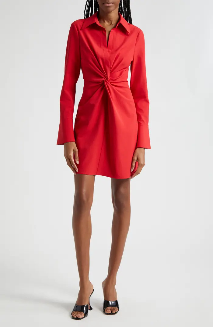 McKenna Front Twist Long Sleeve Mini Shirtdress | Nordstrom