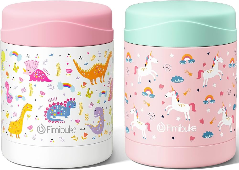 Fimibuke Insulated Kids Food Jar, 2 Pack 12 OZ BPA-FREE Stainless Steel Vacuum Thermos for Hot/Co... | Amazon (US)