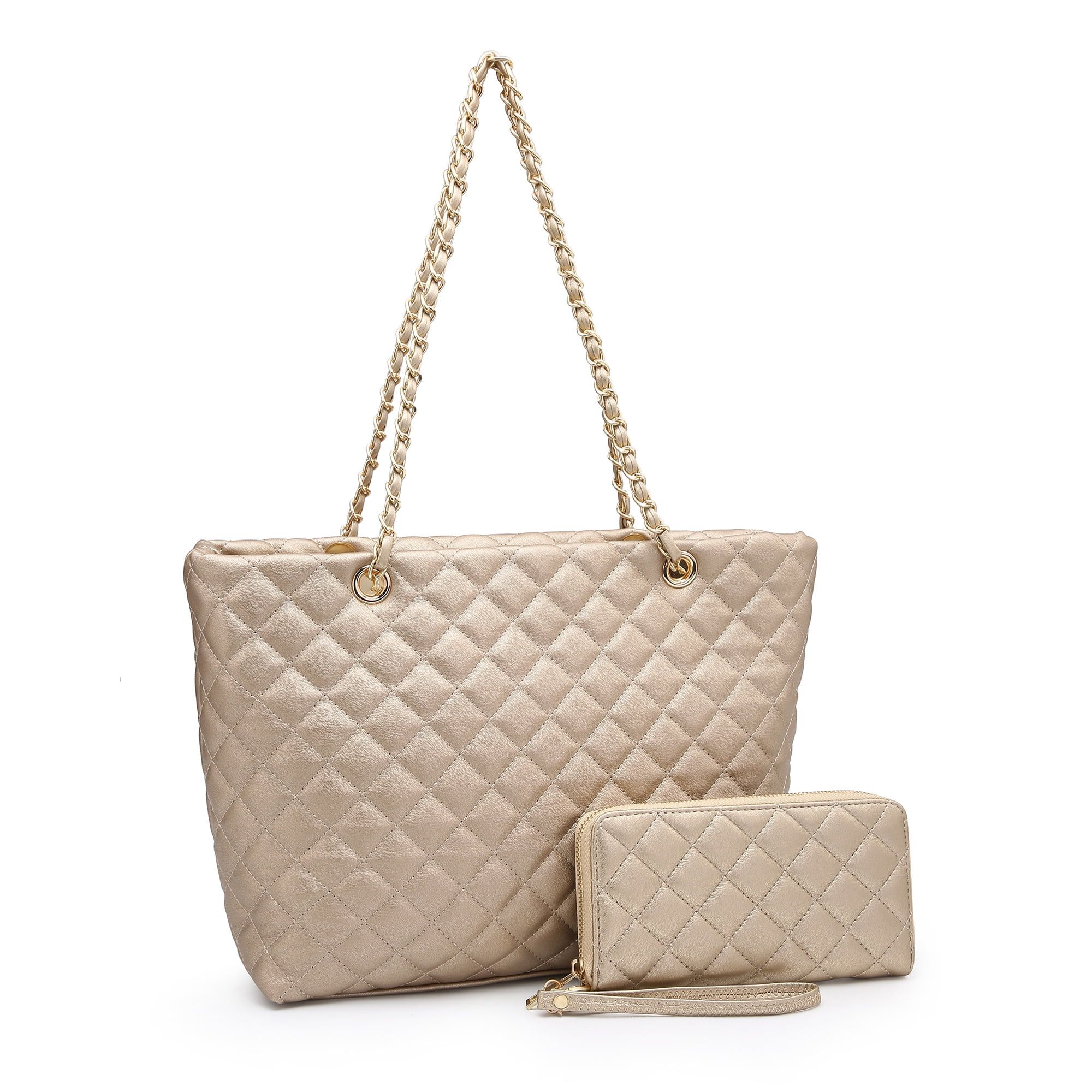 Poppy Quilted Women Handbags Purses Leather Tote Bag Satchel Wallet Set 2Pcs Chain Strap Shoulder... | Walmart (US)