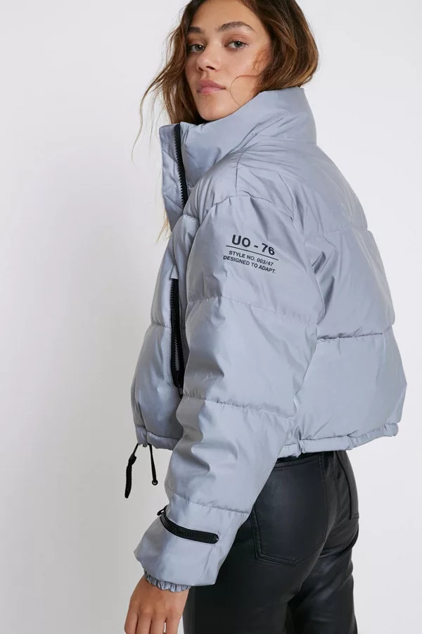 UO Shelly Silver Reflective Puffer Jacket | Urban Outfitters (US and RoW)
