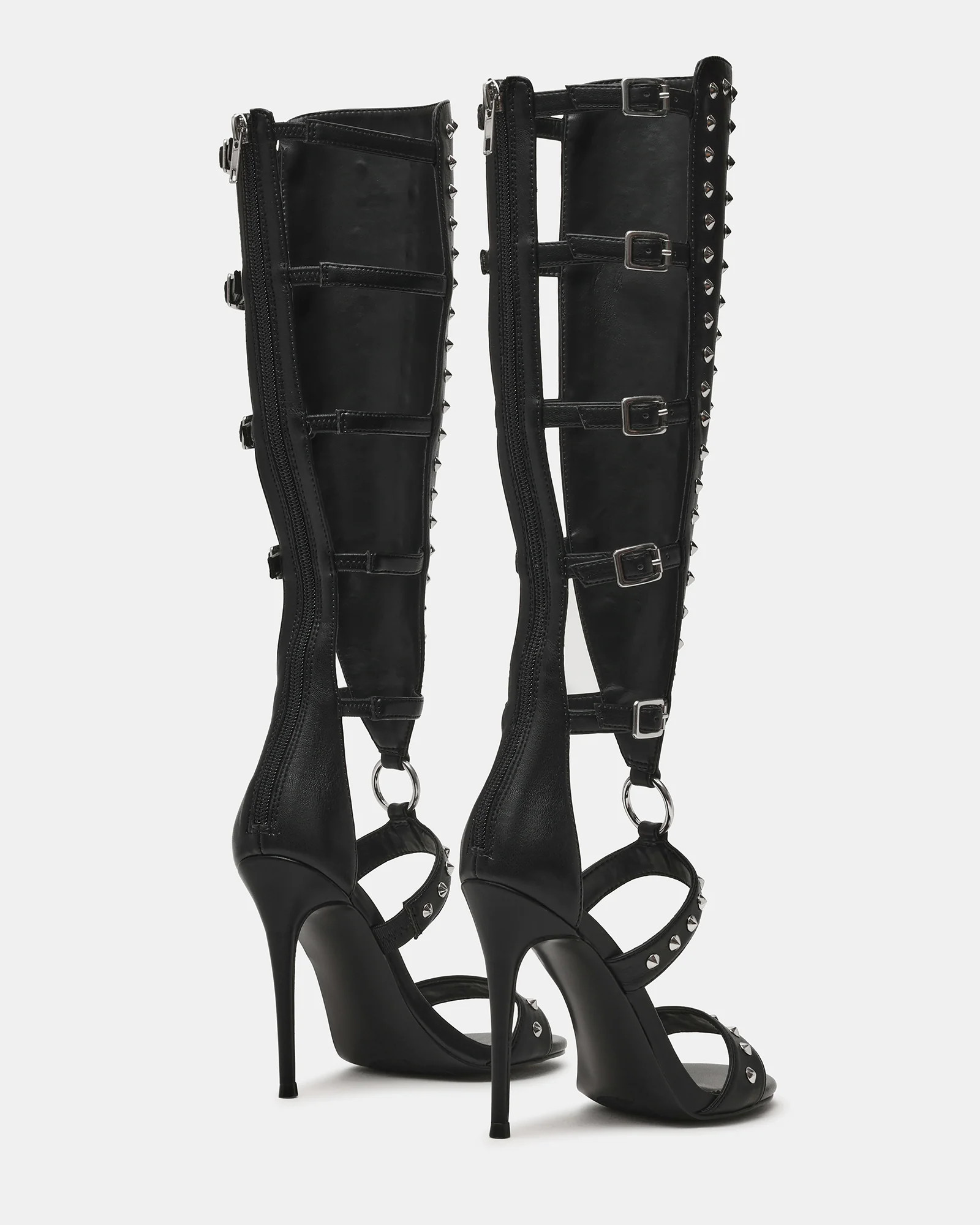 COMPOSURE Black Studs Strappy Stiletto Buckles Women's Heel | Steve Madden (US)