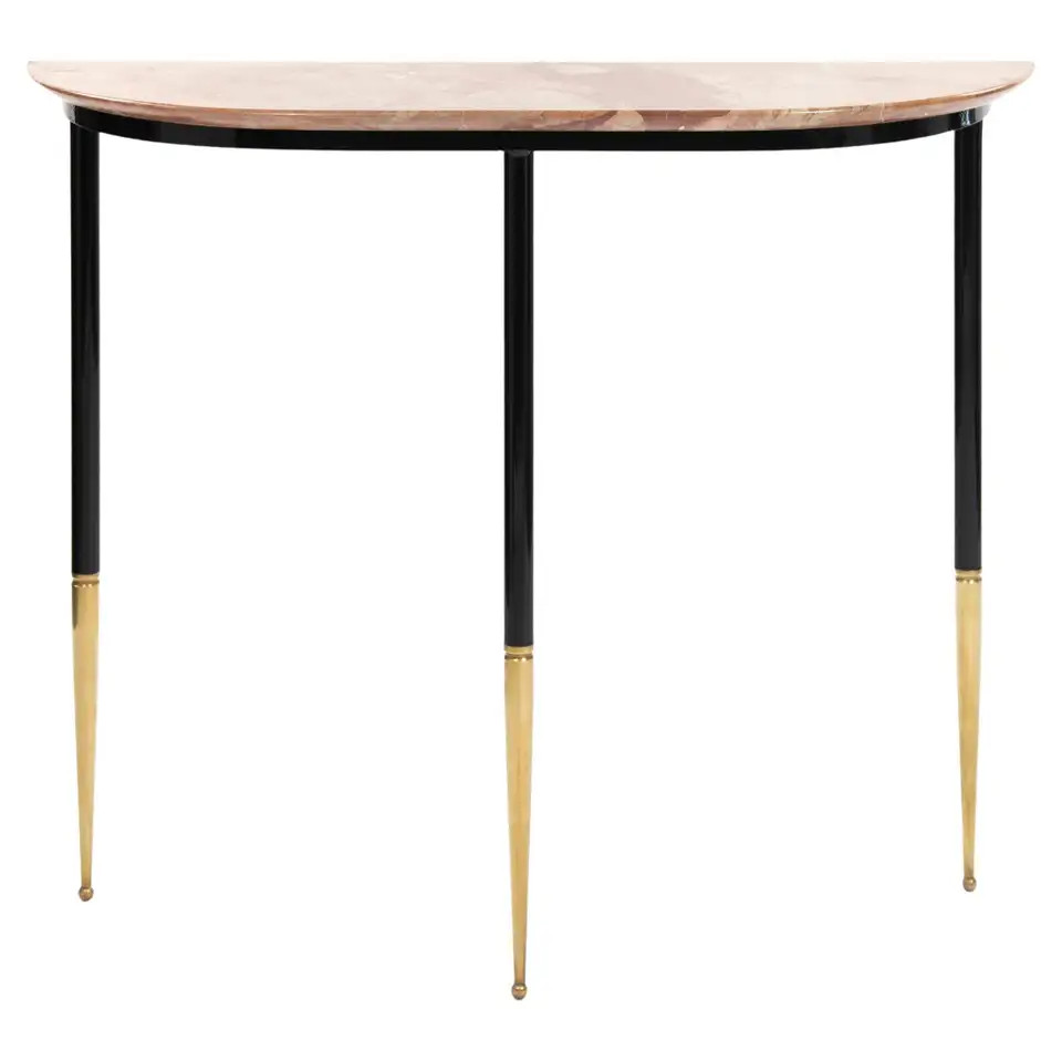 Italian Mid-Century Grazile Iron and Marple Console Table Brass Foot Caps 1950s | 1stDibs