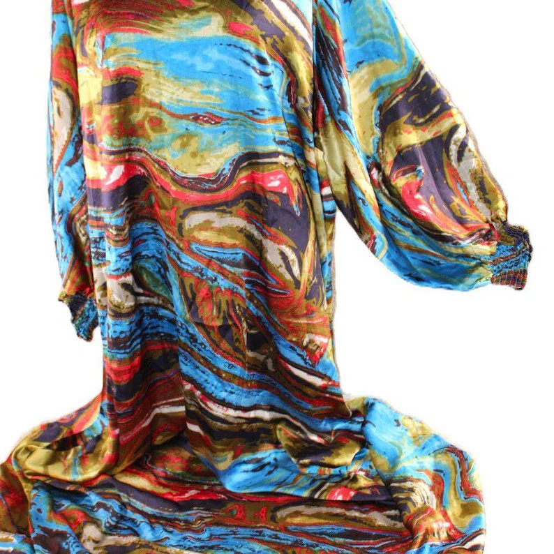 Rare VTG Monan MNM High-Fashion Marbled, Psychedelic Kaftan/Maxi 100% Silk Dress | Etsy (Global)