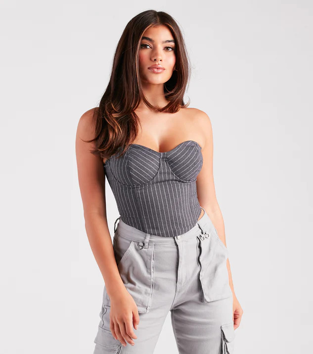 Modern Posh Strapless Pinstripe Corset Top | Windsor Stores