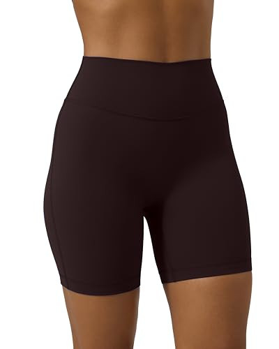 PAVOI ACTIVE Buttery Soft Yoga Workout Shorts for Women - High Waisted Butt Sculpting 6" Gym Biker Shorts - FlexFlow - Small, Espresso | Amazon (US)