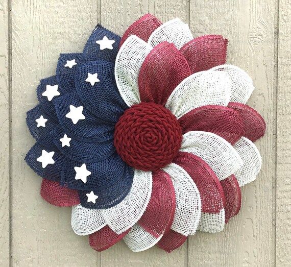 American Flag Wreath Poly Burlap Patriotic Wreath Rustic | Etsy | Etsy (US)