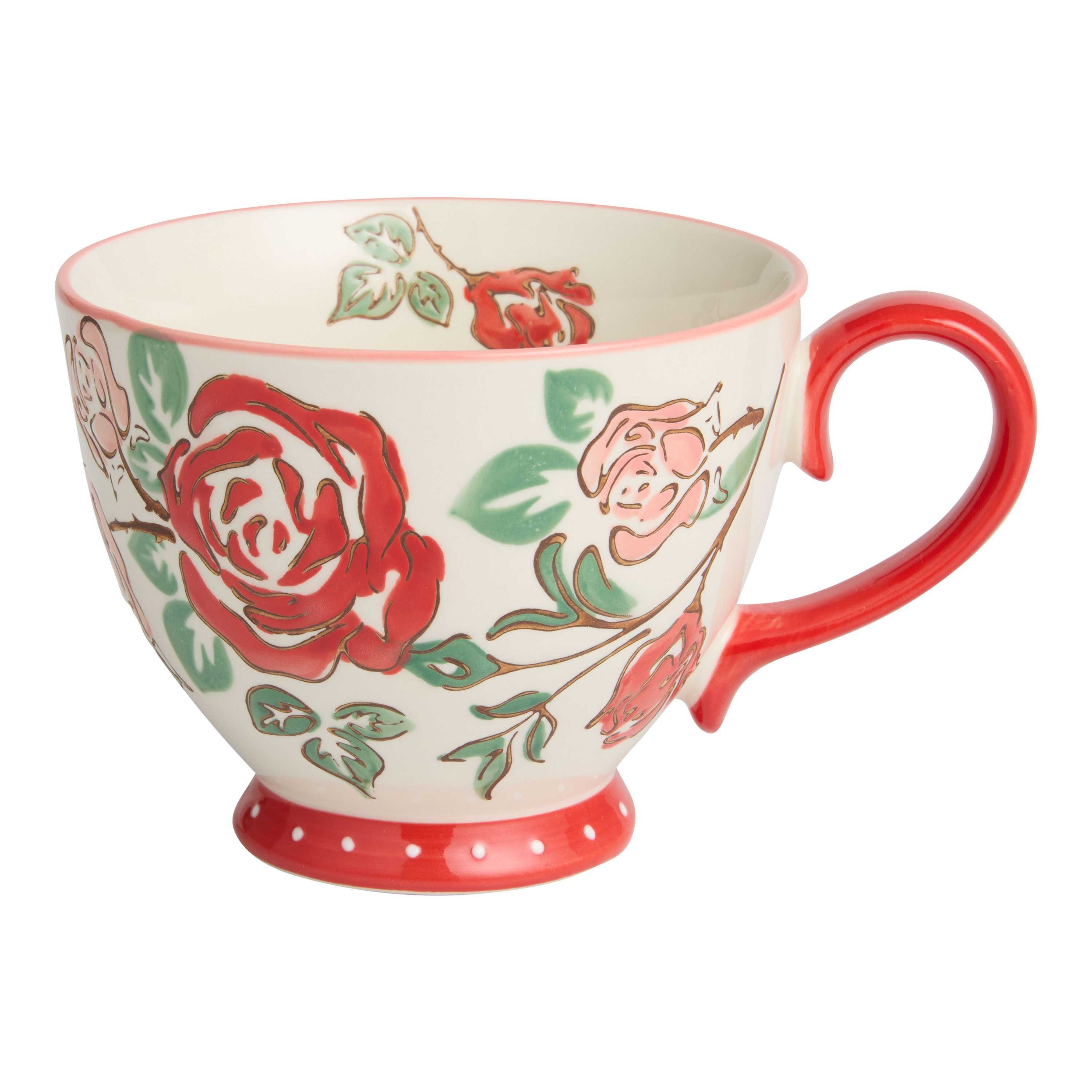 Red and Pink Hand Painted Rose Vine Ceramic Mug | World Market