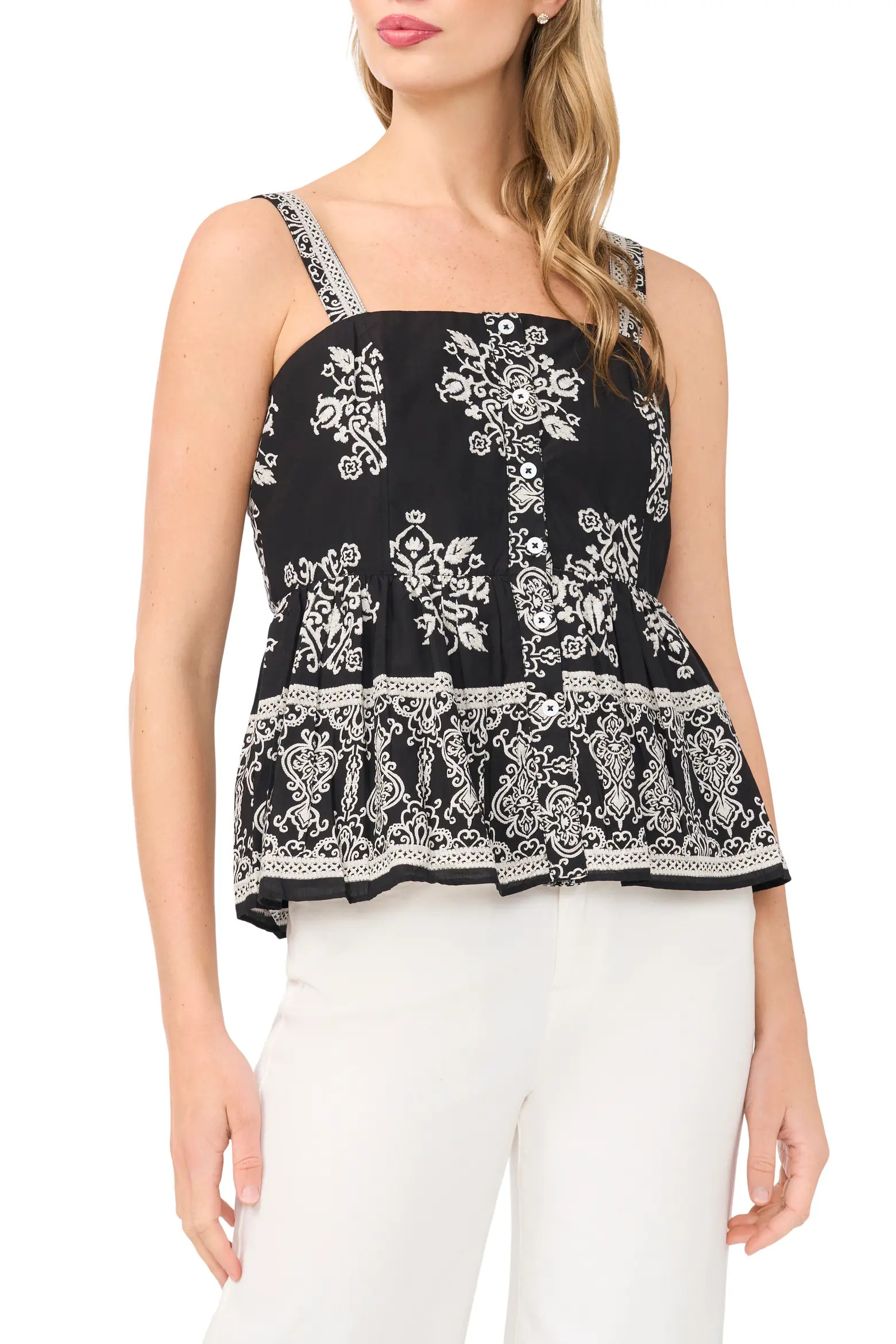 Print Ruffle Hem Sleeveless Top (Women) | Nordstrom | Nordstrom