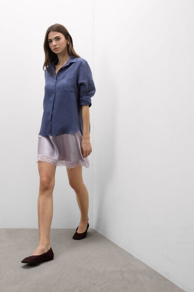 Intimissimi The Pure Linen Shirt in Linen Fabric Woman Blue Size L | Intimissimi (US)