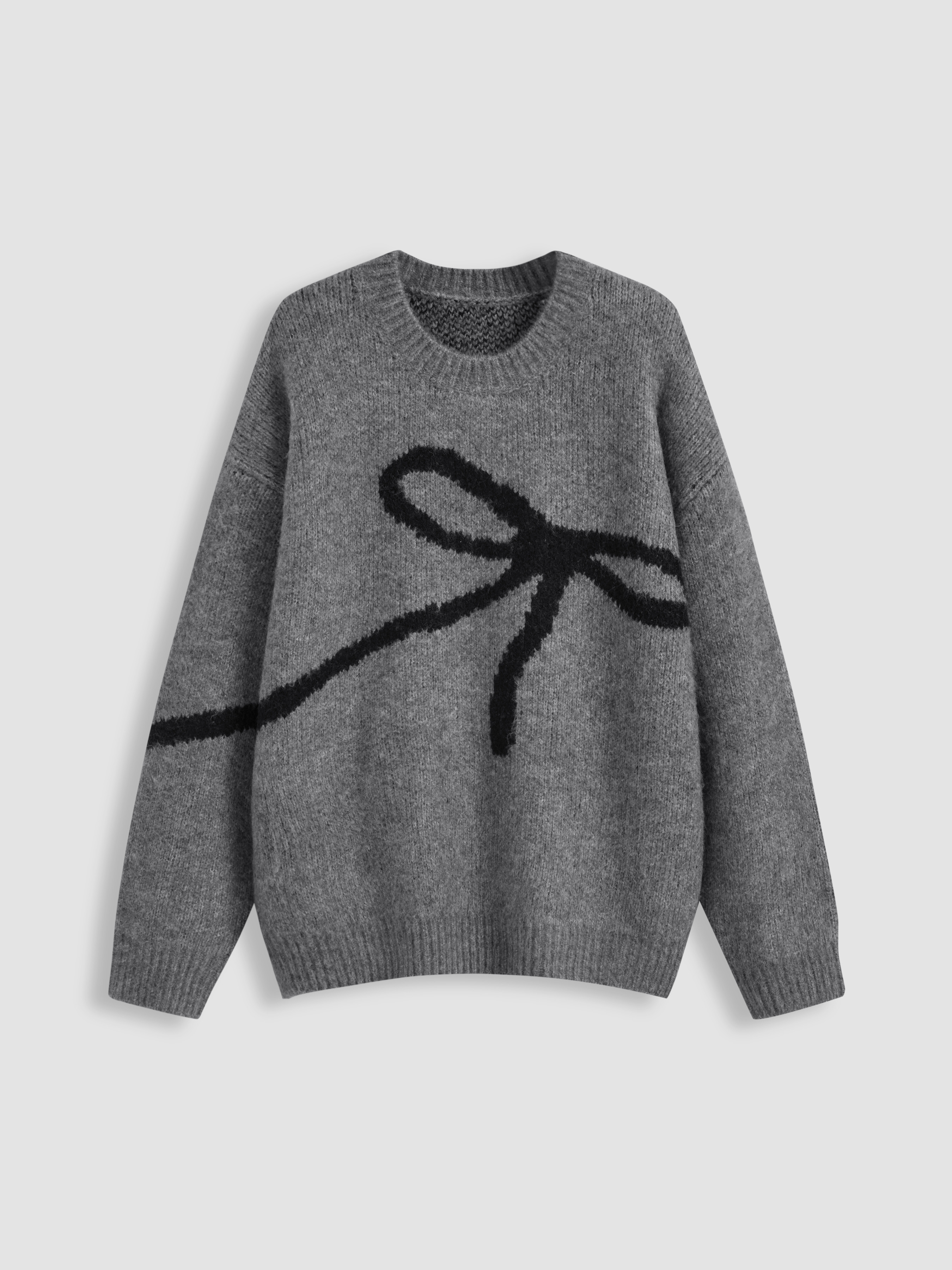 Knit Fabric Knit Round Neckline Bowknot Oversized Sweater For School | Cider