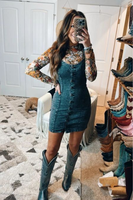 Western fashion outfit idea - love this dress dress layered with this long sleeve tee and paired with cowgirl boots! Makes for a cute festival outfit! And the dress and top are Amazon fashion finds!  
4/30

#LTKstyletip #LTKFestival #LTKfindsunder50