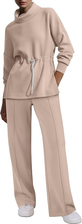 ANRABESS Womens 2 Piece Sweatsuits Turtleneck Sweatshirts Sweatpants Tracksuit Sets 2024 Fall Swe... | Amazon (US)