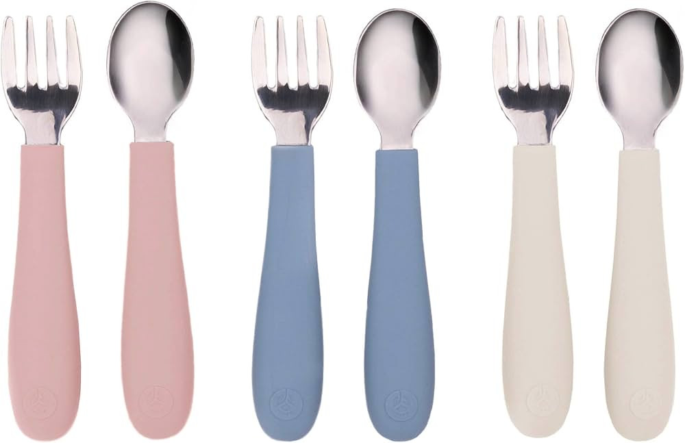 WeeSprout Toddler Utensils, 3 Forks & 3 Spoons, 18/8 Stainless Steel & Food Grade Silicone, Thick... | Amazon (US)