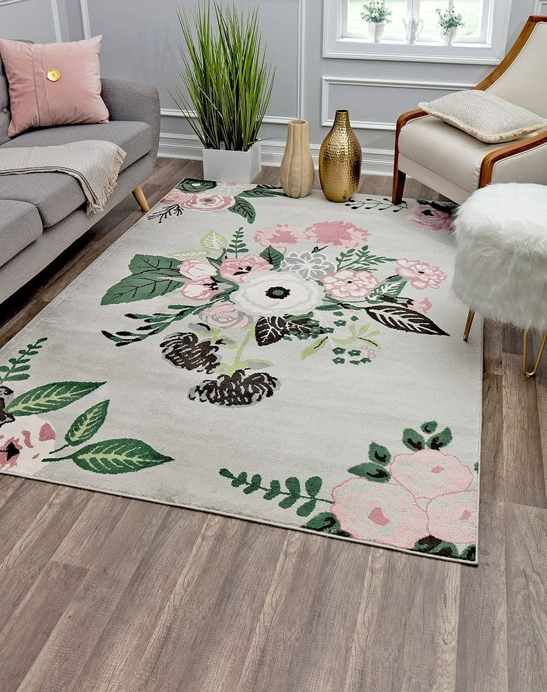 Rugs America Hanna VA40C Rose Garden Gray Floral Transitional Area Rug, 5'x7' | Amazon (US)
