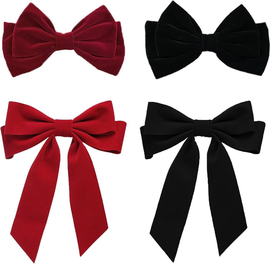 4Pcs BetterJonny Velvet Bow Clips - Large Solid Satin Hair Barrettes for Women, Girls, Teens | Amazon (US)