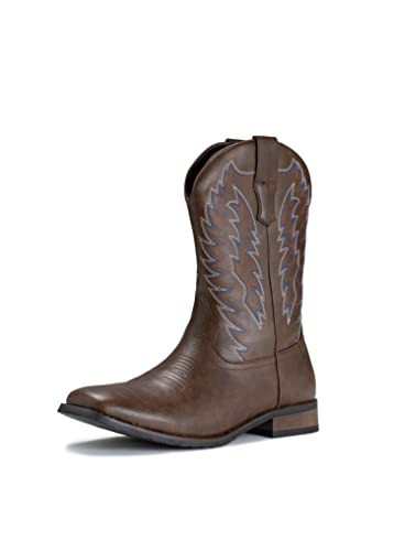 IUV Cowboy Boots For Men Wide Foot Square Toe Western Boots with Classic Embroidered Durable Slip on Boots | Amazon (US)