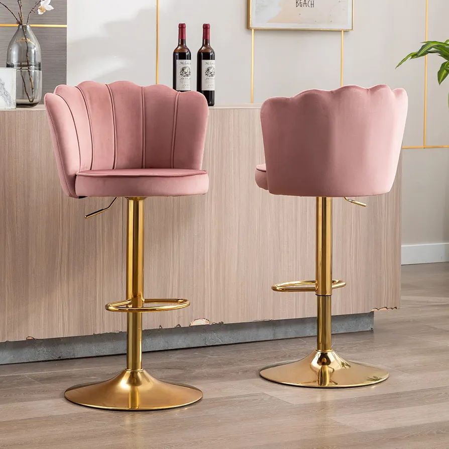 Velvet Adjustable Bar Stools with Petal Backs Set of 2 Swivel Modern Counter Bar Height Stool Cha... | Amazon (US)