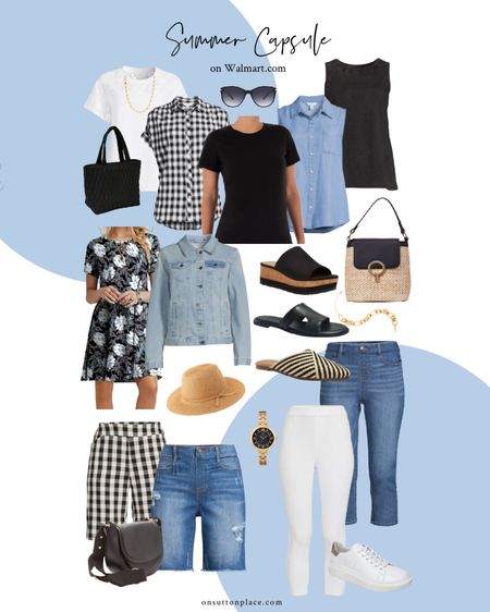 Welcome summer with a classic and fun summer capsule wardrobe from @WalmartFashion! 
#WalmartPartner #WalmartFashion @walmart

summer capsule, casual outfit, denim capris, denim jacket, sleeveless tops, sandals, gold jewelry, knit dress.

#LTKSeasonal #LTKFind #LTKstyletip