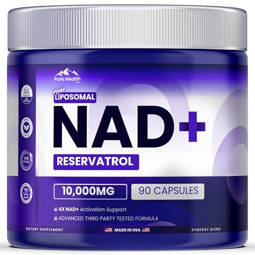 PURE HEALTH MAX PHM NAD Resveratrol Supplement - 10,000MG Extra Strength | NAD+ Liposomal Supplements for Men and Women | NMN & NMNH Alternative | 90 Capsules, 3 Months Supply | Amazon (US)