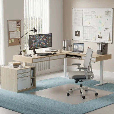 63" X 55" Electric L-shaped Height Adjustable Standing Desk With Drawers, File Cabinet & Cable Management | Wayfair North America