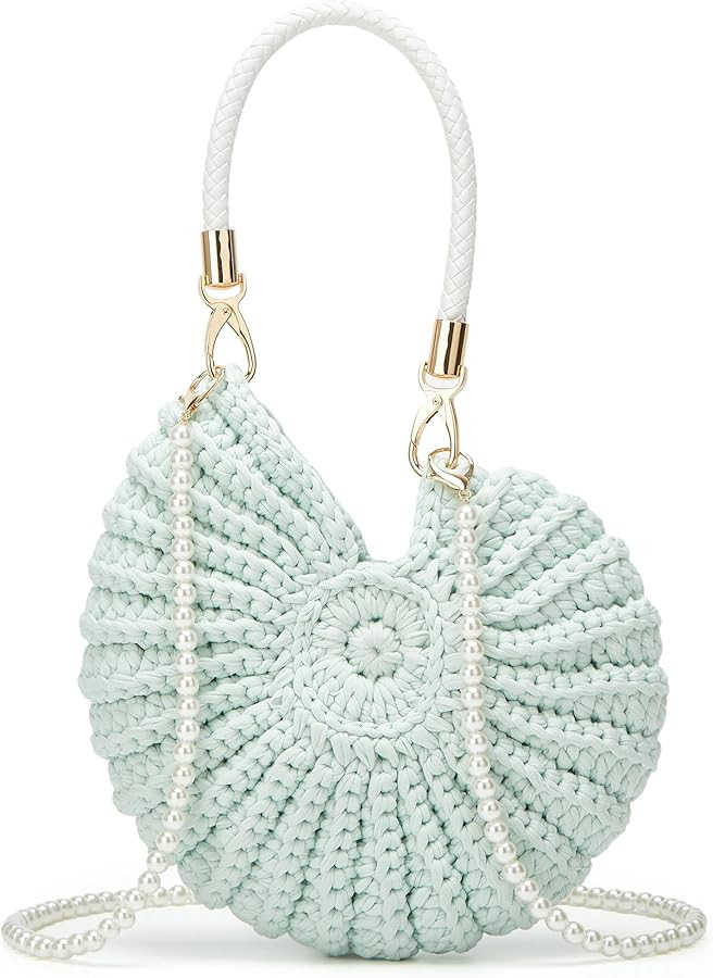 Handmade Crochet Tote Bag Seashell Purse for Women Boho Shell Handbag Crossbody Shoulder Bag Summ... | Amazon (US)
