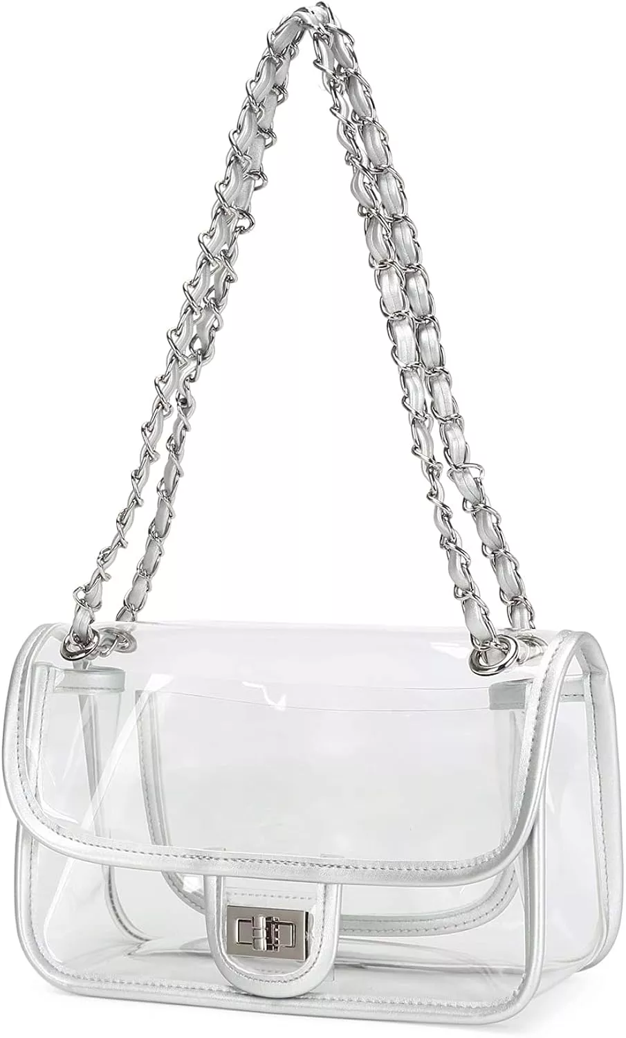 LAM GALLERY Womens PVC Clear Purse Handbag with Chain Stadium Approved Clear  Bag See Through Bag for Working and Concert (Black Gold Large): Handbags