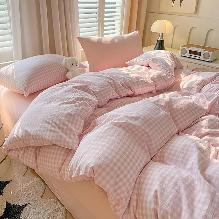 Nayoroom Gingham Duvet Cover Full Size Pink White Plaid Checkered Comforter Cover Grid Farmhouse ... | Amazon (US)