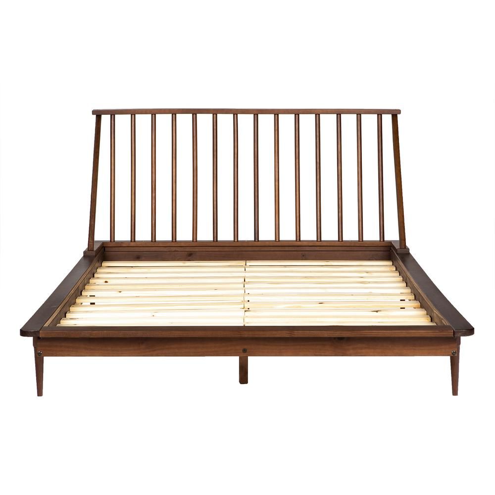 Walker Edison Furniture Company Solid Wood Modern Walnut Queen Spindle Bed, Brown | The Home Depot