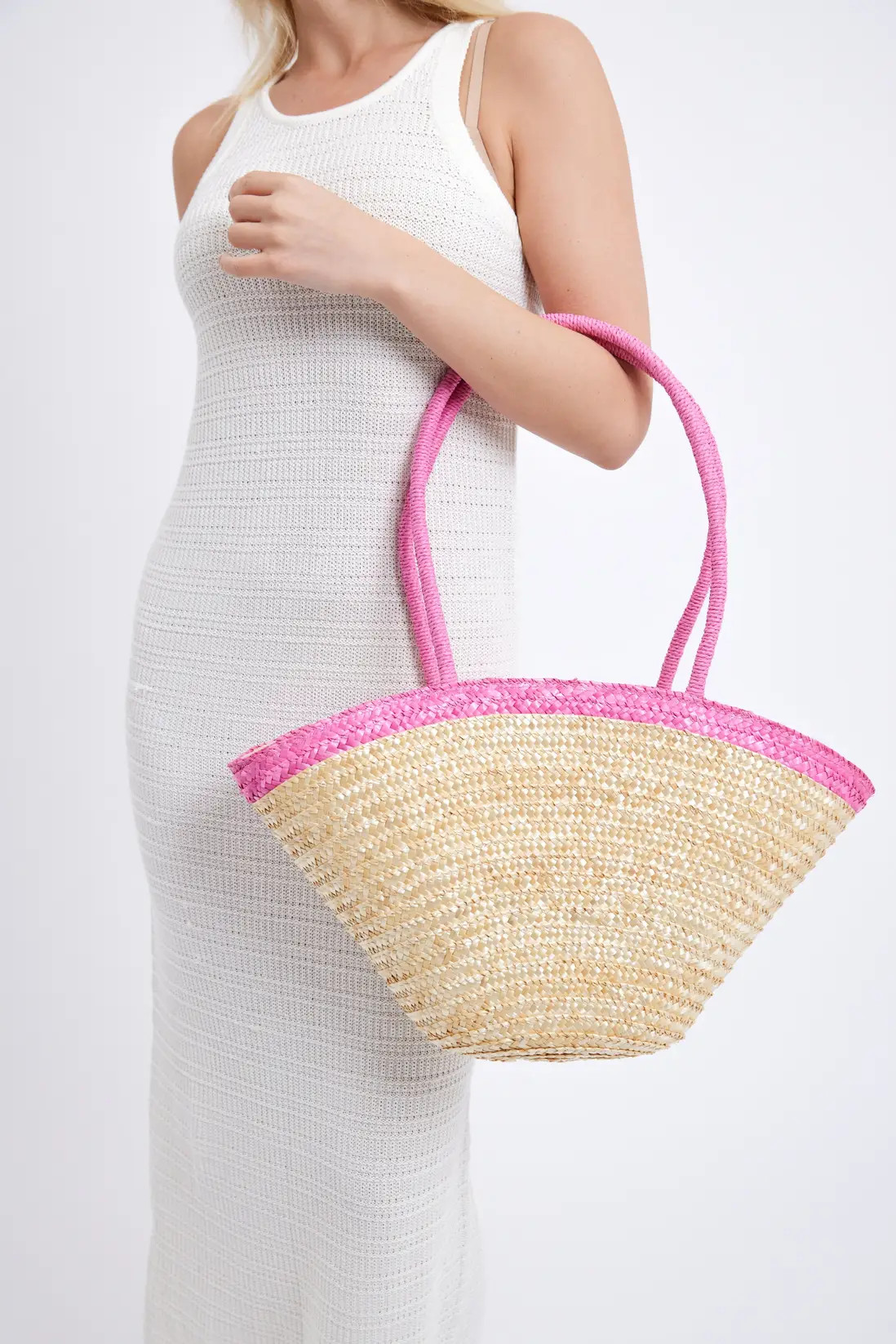 Pink My Accessories London Basket Straw Beach Bag with Contrast Handles | Boohoo | Boohoo.com (UK & IE)