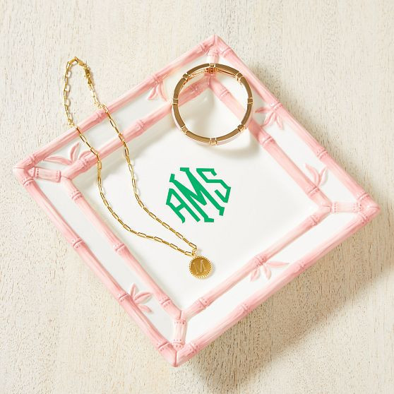 Ceramic Bamboo Catchall, Square, White-Pink | Mark and Graham