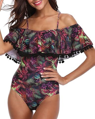 Tempt Me Women One Piece Flounce Swimsuit Pineapple Printed Off Shoulder Bathing Suit | Amazon (US)