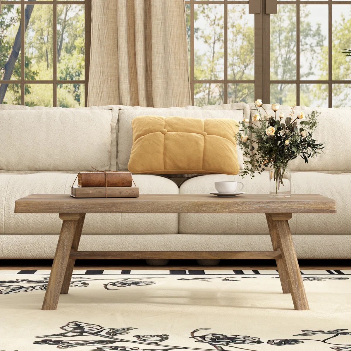 43.3''W Solid Wood Coffee Table Mortise and Tenon Design | Wayfair North America