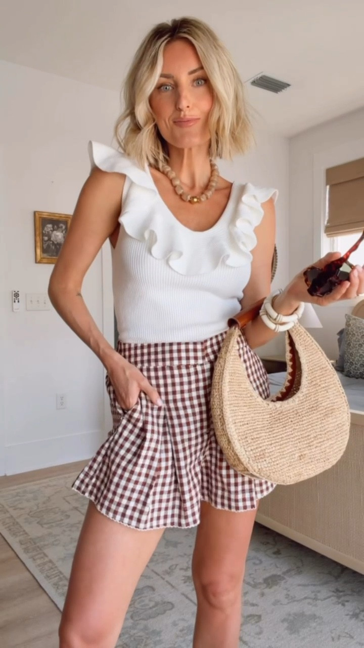 These shorts are so cute styled on their own! I love them paired with this white ruffle tank! Wearing S. Loverly Grey, Target find, Target fashion, white ruffle tank top, gingham shorts, spring fashion, spring outfit ideas

#LTKSeasonal #LTKootd