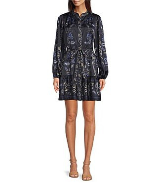 Alex Marie Daphne Floral Printed Satin Mock Neck Long Sleeve Dress - 2 | Dillard's