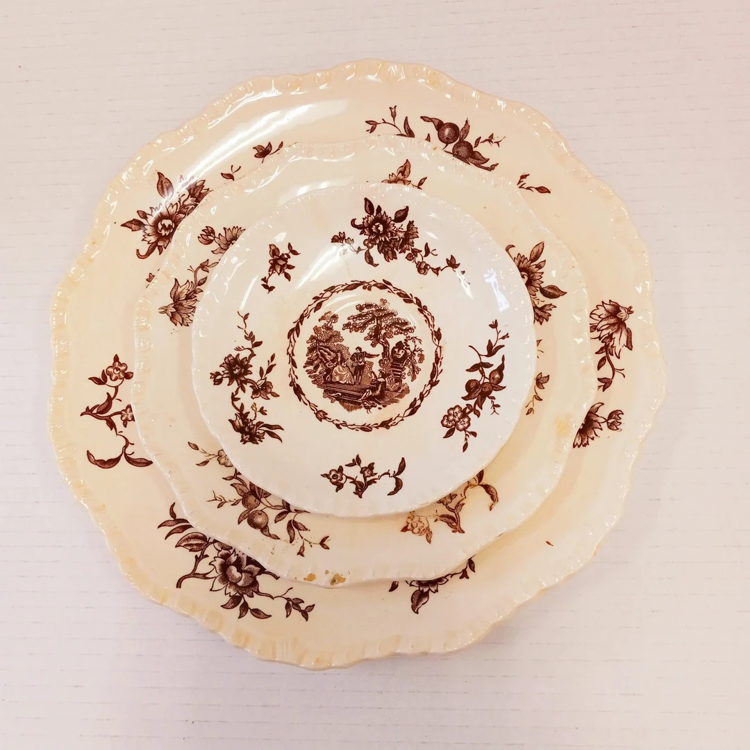 Set of 3 Vintage Mason's Brown Transferware Ironstone Plates, Mason's Watteu Plates, English Iron... | Etsy (US)