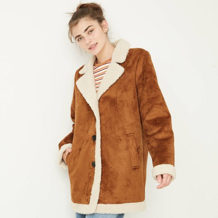 Women's Faux Fur Leather Pea Coat - Wild Fable™ | Target