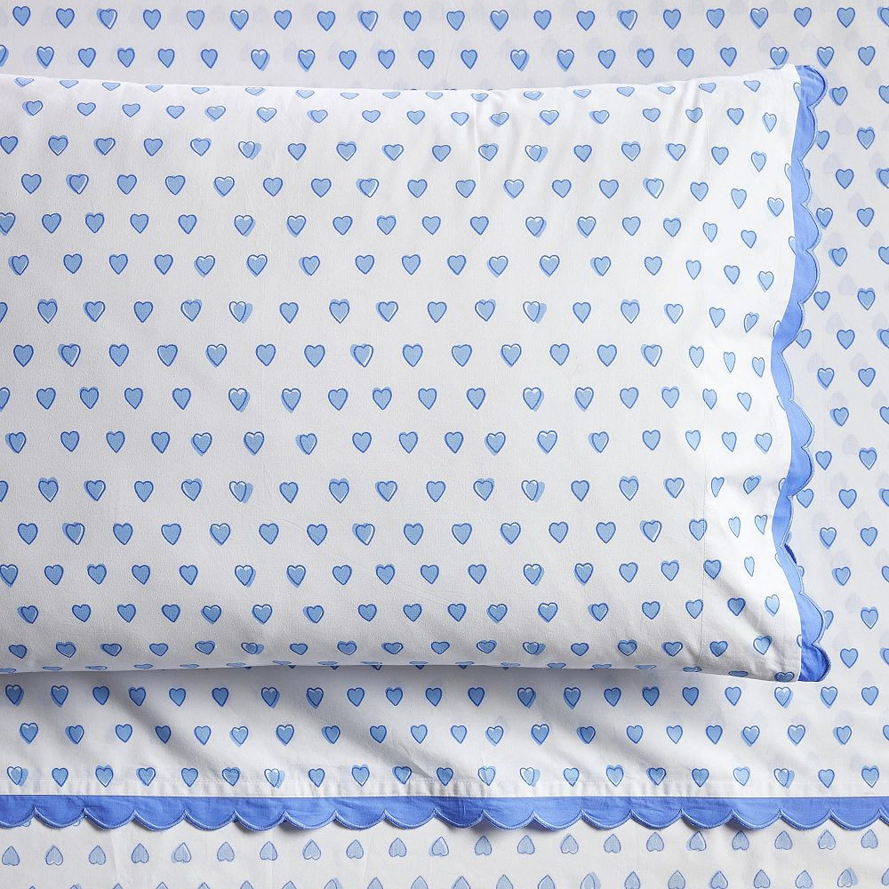 Roller Rabbit Heart Organic Sheet Set, Twin/Twin XL, Blue | Pottery Barn Teen