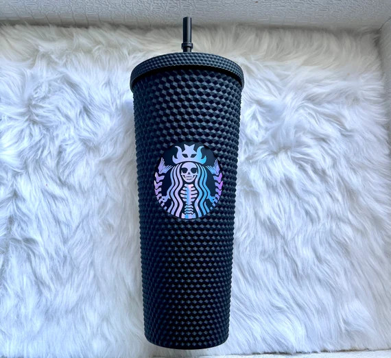 Opal Skeleton Starbucks Inspired Tumbler | Skeleton Logo Studded Tumbler with Straw & Lid | Luxur... | Etsy (US)