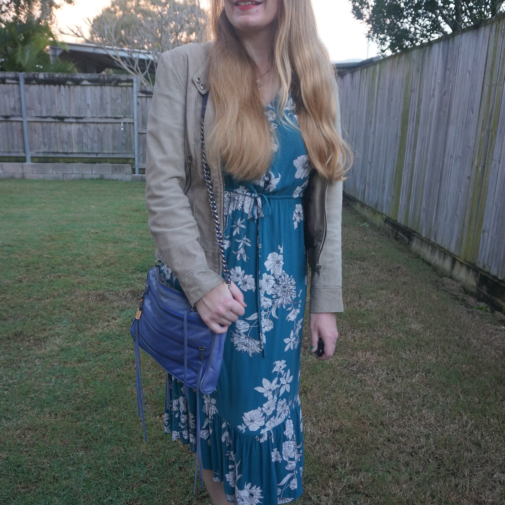 Thrifted vintage leather jacket with Kmart Anko teal floral midi dress and blue Rebecca Minkoff 5-zip bag 💙💚

#LTKaustralia #LTKwinter #LTKworkwear