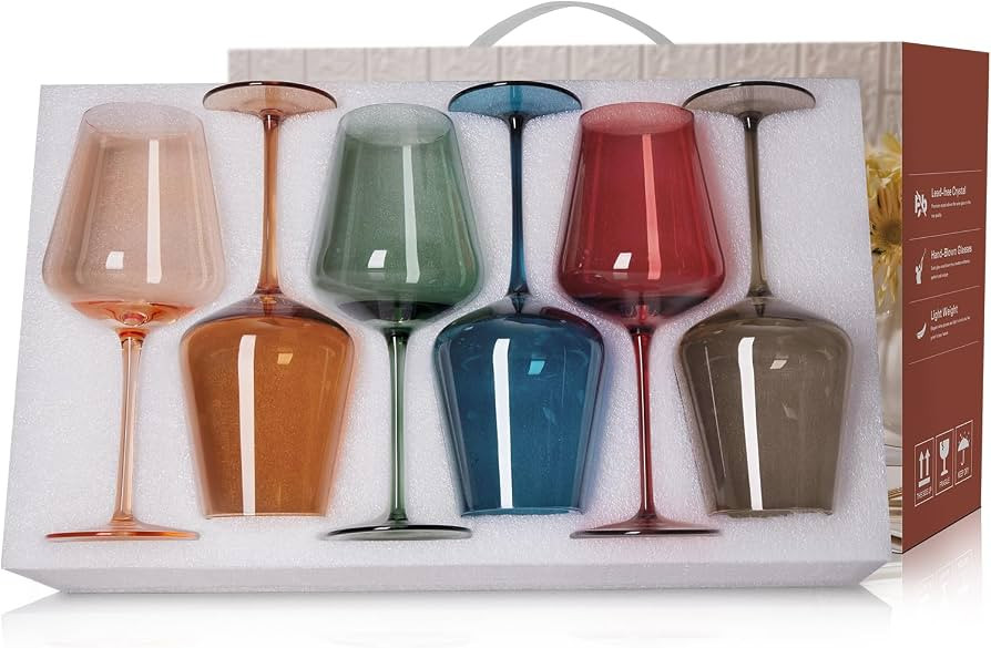 Colored Wine Glasses Set of 6-17oz, Hand Blown Crystal Colorful Wine Glasses with Long Stem,Uniqu... | Amazon (US)