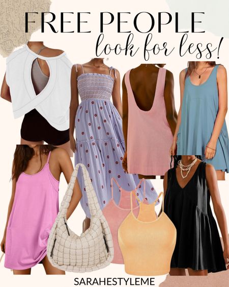 FREE PEOPLE inspired look for less ✨ from Amazon 

For more faves & master list, head to my Amazon storefront Amazon.com/shop/sarahestyleme

Tunic dress
Summer outfit
Casual dress
Puffer bag 
Open back
Designer inspired 