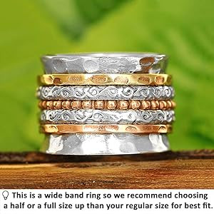Boho-Magic Spinner Ring for Women 925 Sterling Silver with Copper and Brass Fidget Bands Wide | Amazon (US)