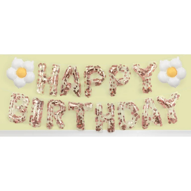 Way to Celebrate! Daisy & Rose Gold Confetti "Happy Birthday" Letter Balloon Banner Kit | Walmart (US)