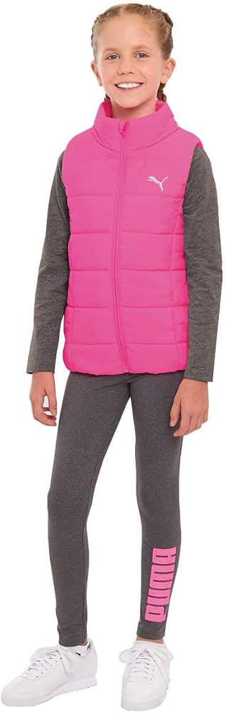 PUMA Kids Girls 3-Piece Long Sleeve Tee, Leggings, Puffer Vest Set | Amazon (US)