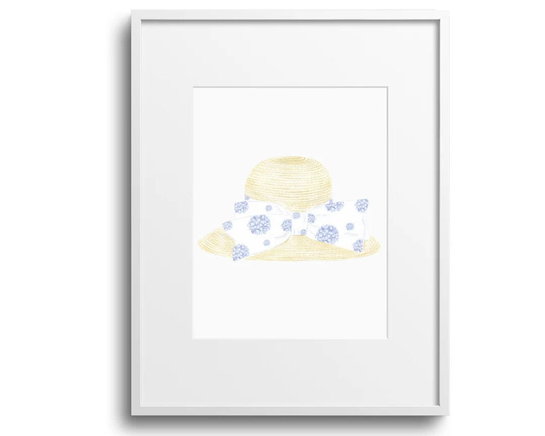 Hydrangea Sun/beach Hat Watercolor Art Printcoastalbeach Househome Printvacation Housenantucketac... | Etsy (US)