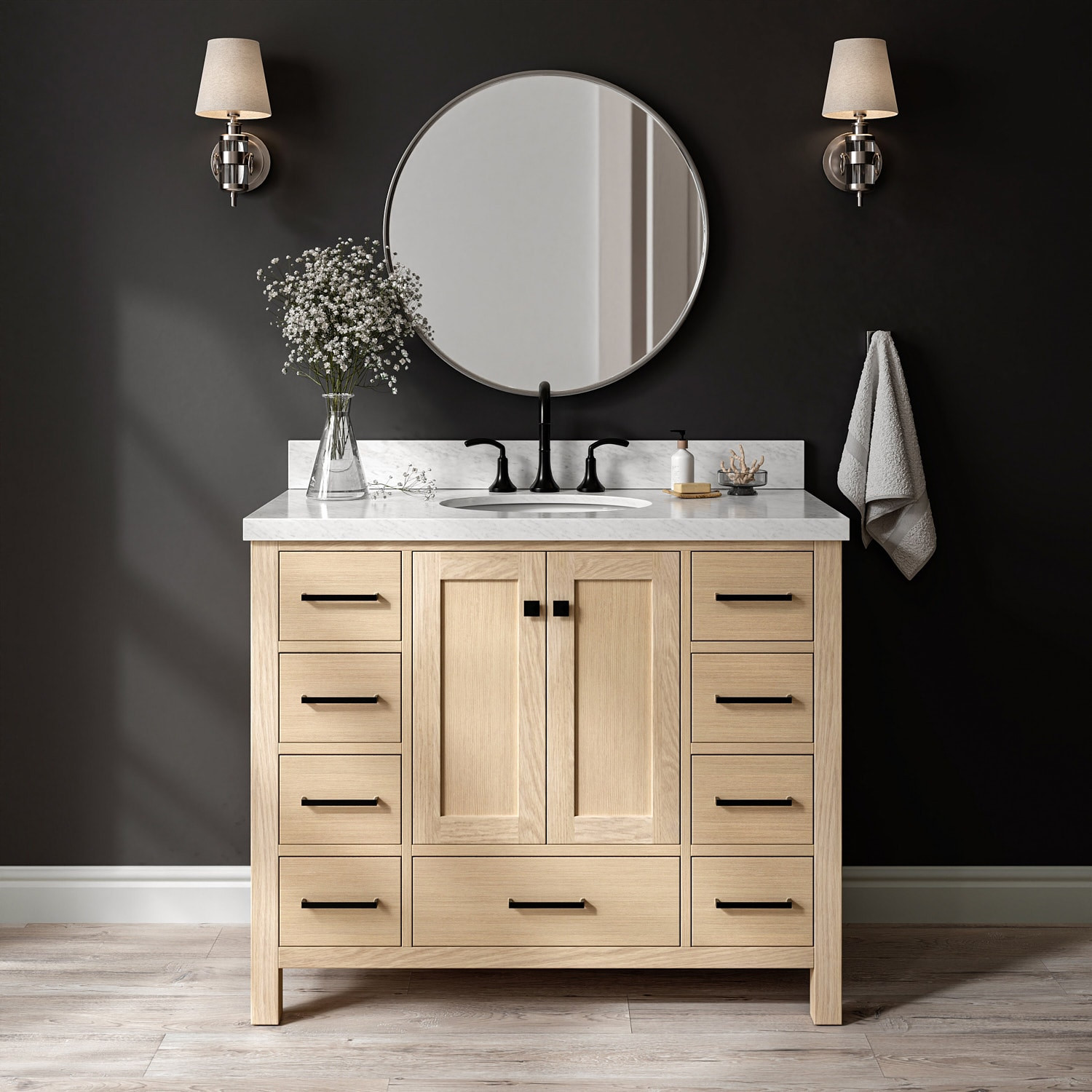 ARIEL Cambridge 42-in Oak Undermount Single Sink Bathroom Vanity with Carrara White Marble Marble Top one_size in Brown | A043SCWOVOWOA | Lowe's